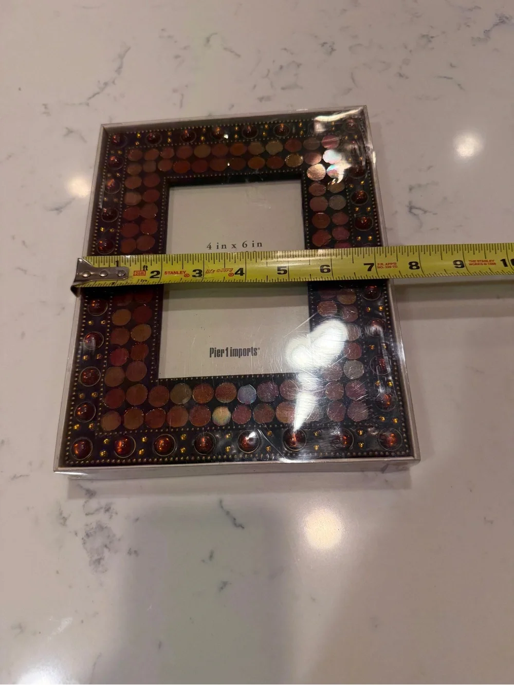 Pier 1 Imports Mosaic 4x6 Picture Frame Amber Copper Beaded Boho NIP